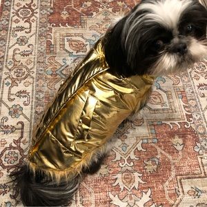 Reversible Fur & Gold Puffy Dog Jacket